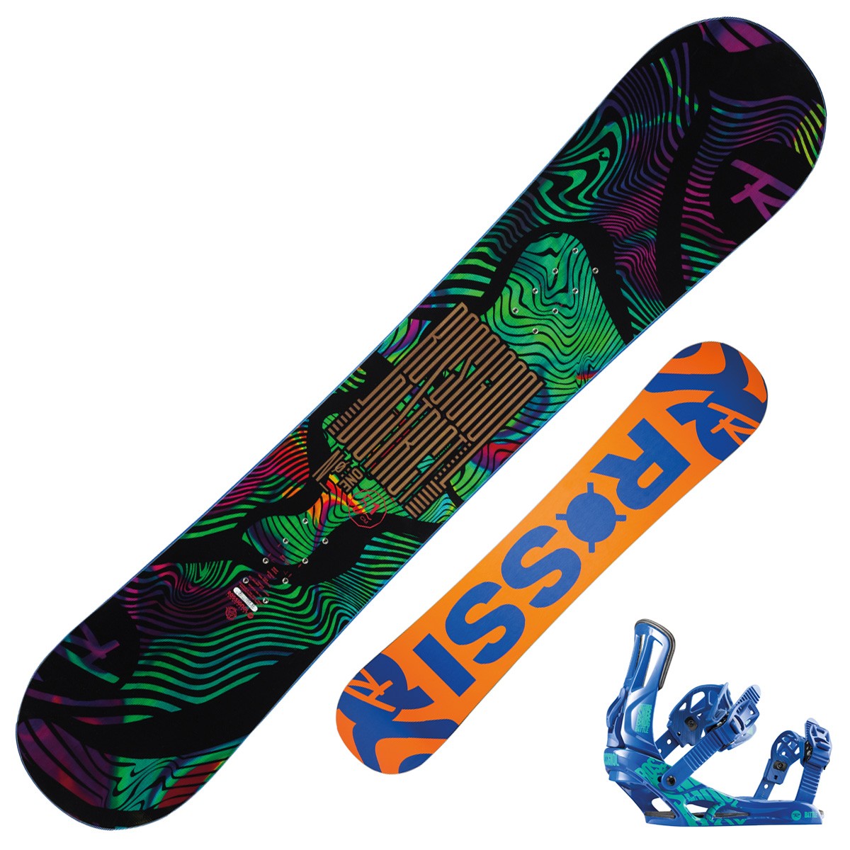 Snowboard Rossignol District Wide + attacchi Battle Color XL (Colore: nero fantasia, Taglia: 146)