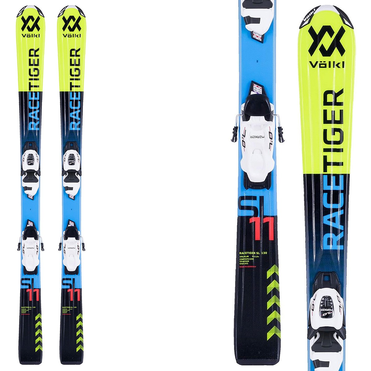 Sci Volkl Racetiger Jr vMotion + attacchi vMotion 7.0 giallo (Colore: giallo-nero, Taglia: 160)