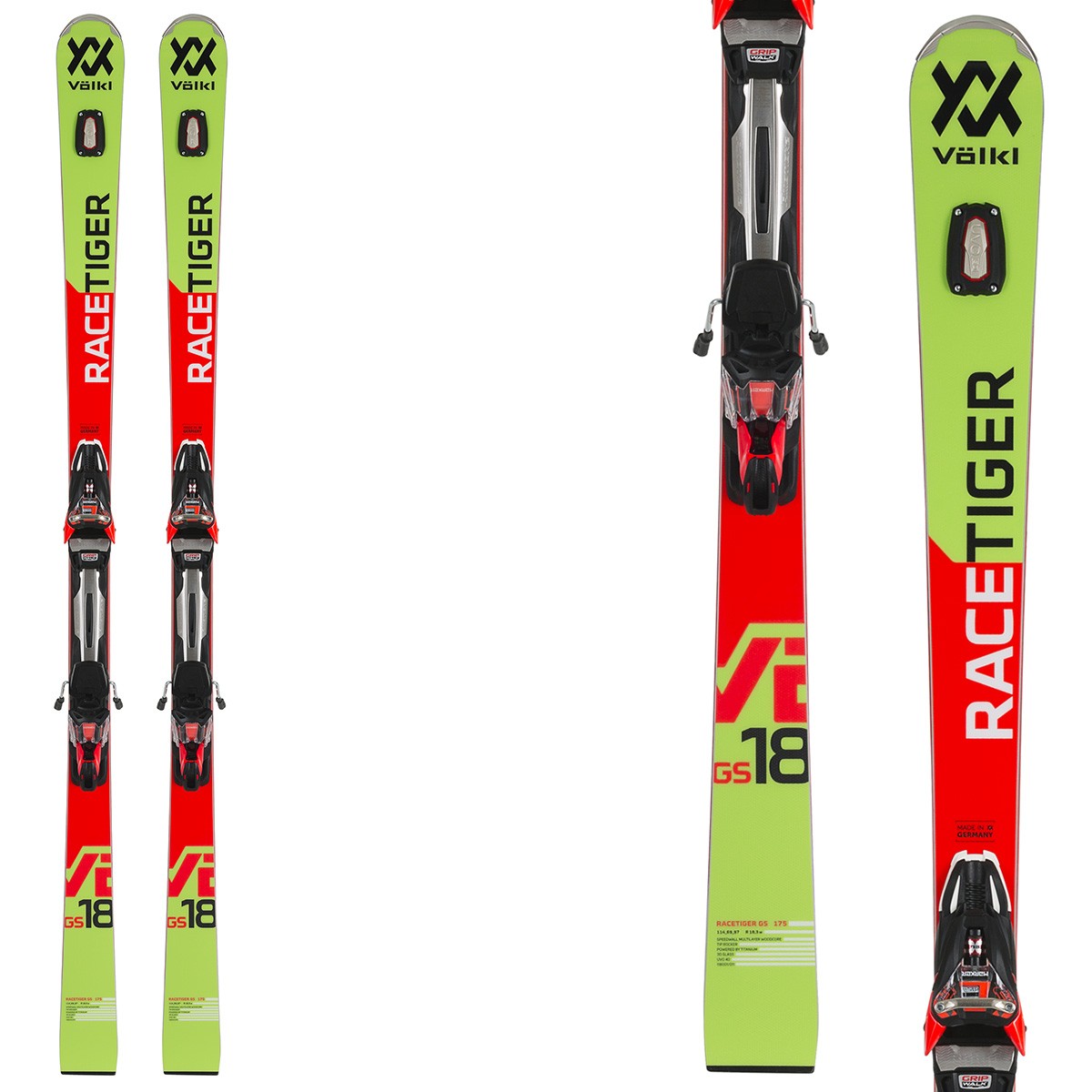 Sci Volkl Racetiger GS + attacchi RMotion 12 (Colore: verde-rosso, Taglia: 185)