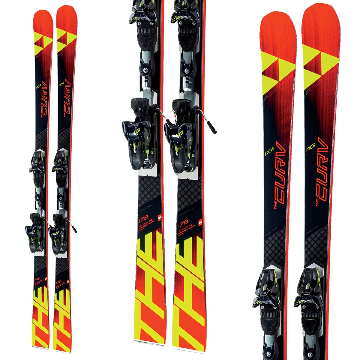 Sci Fischer RC4 The Curv Cb + attacchi RC4 Z13 FF (Colore: nero-rosso-giallo, Taglia: 178)
