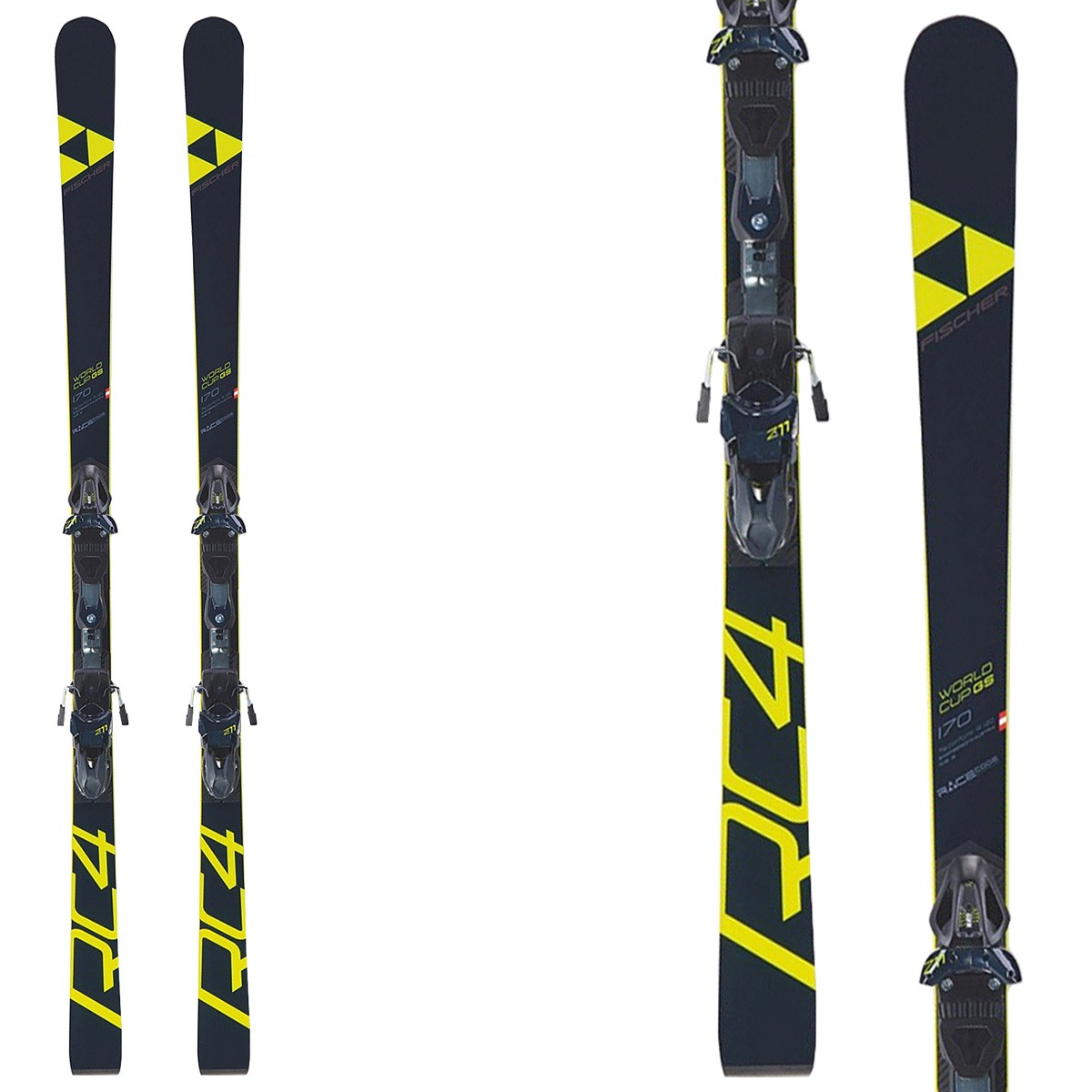 Sci Fischer RC4 WC GS Jr Curv Booster + attacchi Z11 (Colore: nero-giallo, Taglia: 155)
