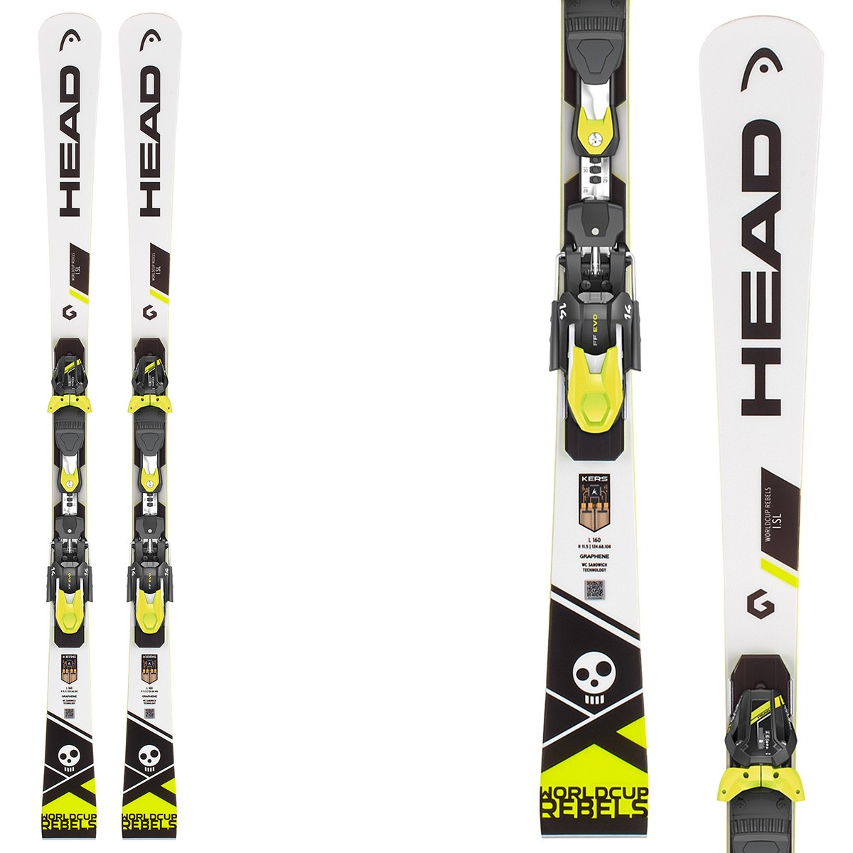 Sci Head WC Rebels iSL Rp Evo 14 + attacchi Freeflex Evo 14 Brake 85 (Colore: bianco-nero, Taglia: 150)