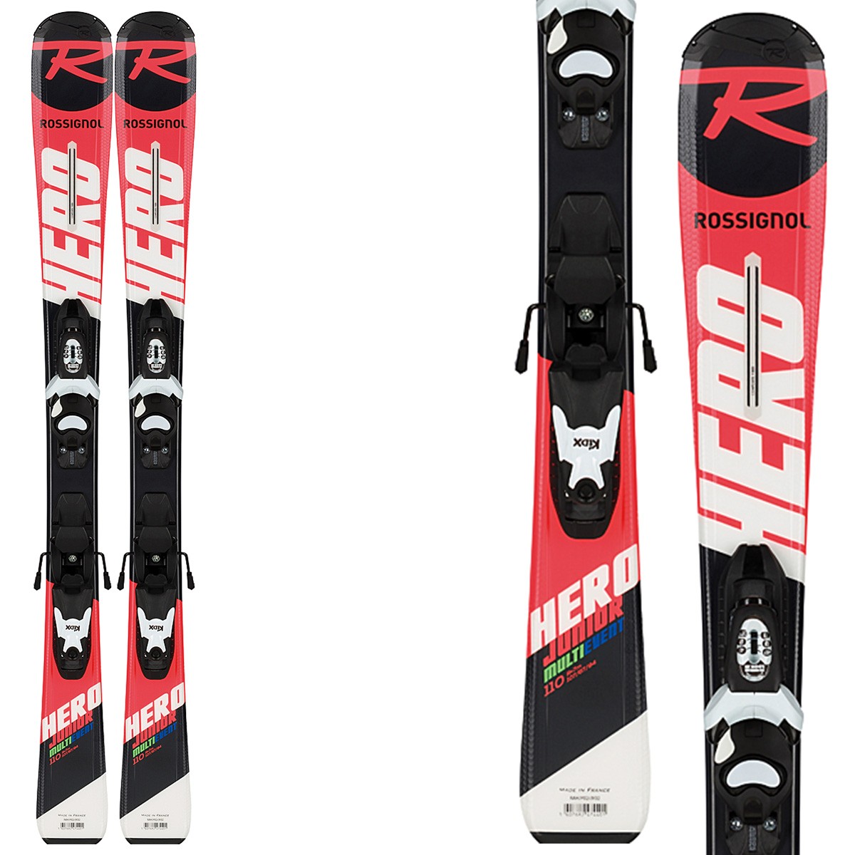 Sci Rossignol Hero Jr 100-130 + attacchi Kid-X 4 B76 (Colore: rosso-bianco-nero, Taglia: 100)