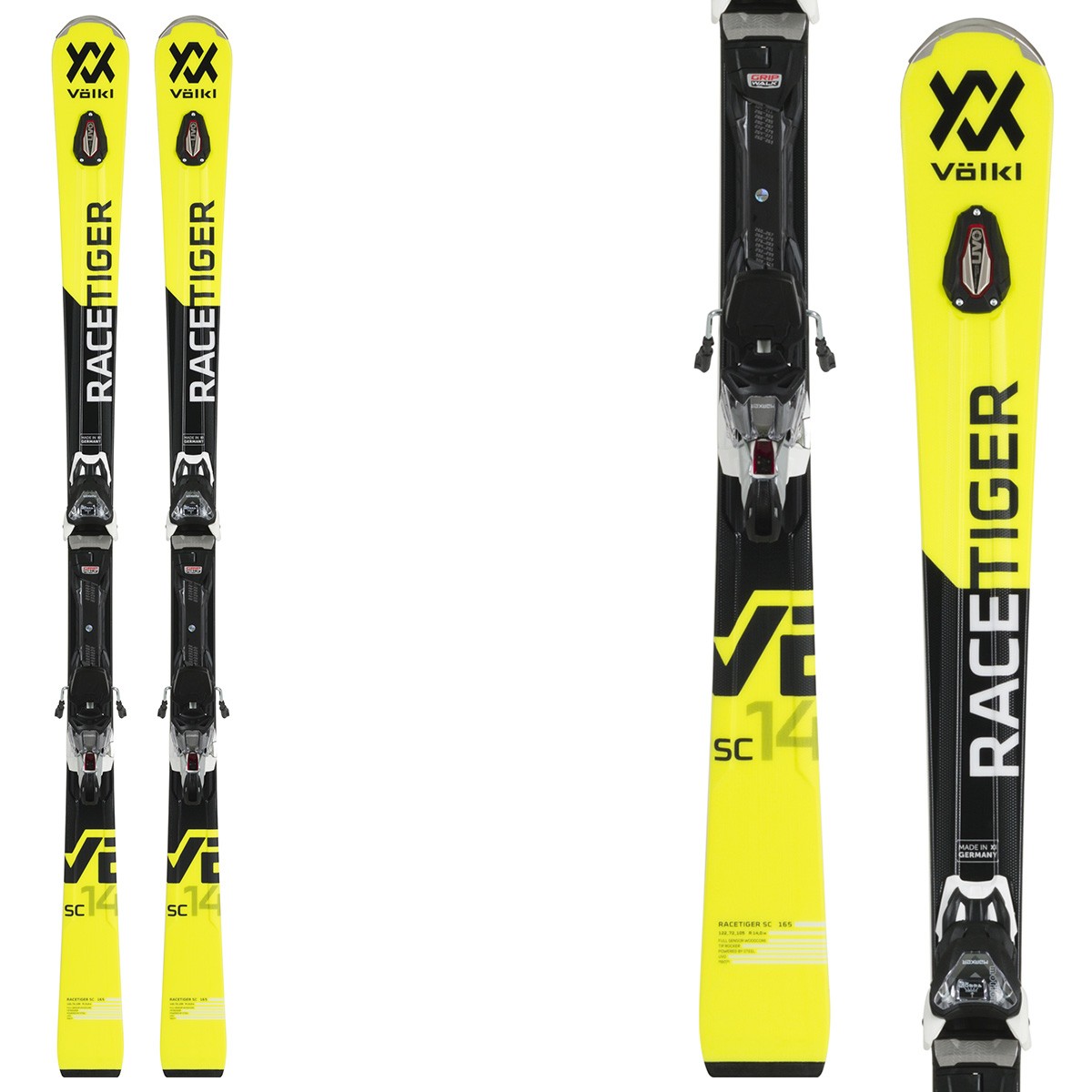 Sci Volkl Racetiger SC + attacchi VMotion 12 (Colore: giallo-nero, Taglia: 155)