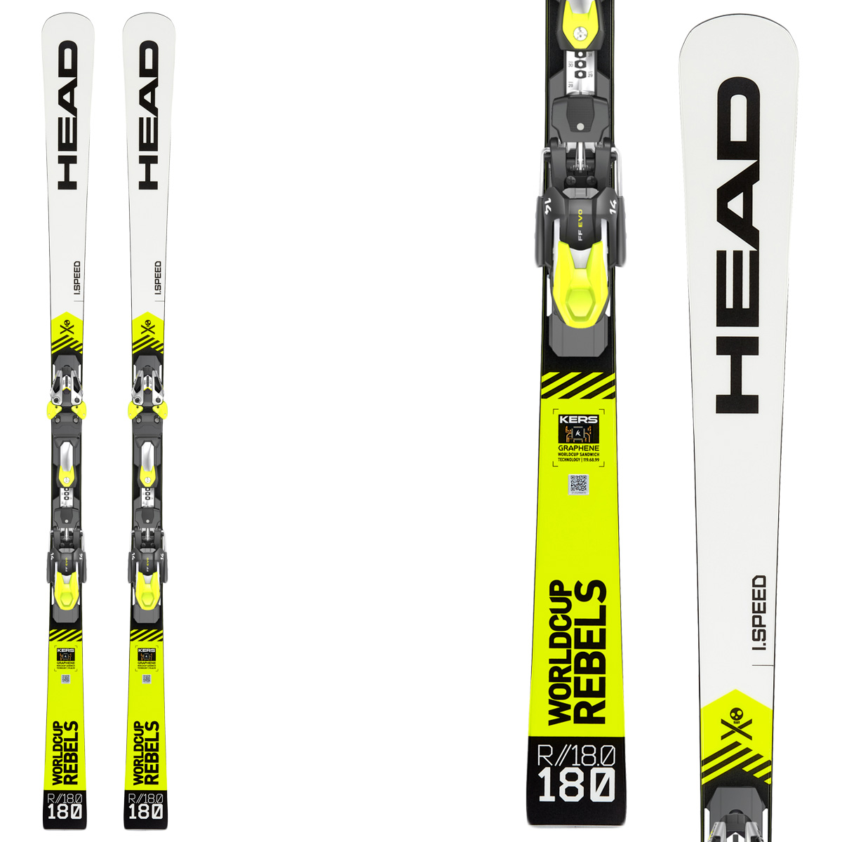Sci Head Wc Rebels iSpeed Rp Evo 14 con attacchi Freeflex Evo 14 brake 85 (Colore: bianco-giallo, Taglia: 175)