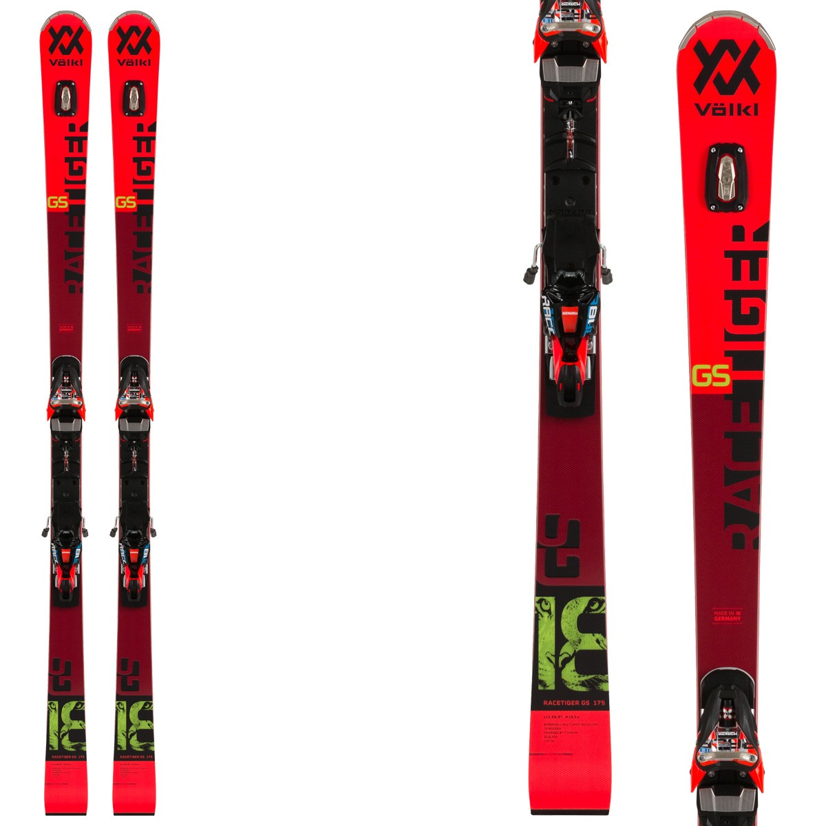 Sci Völkl Racetiger GS + attacchi RMotion 12 (Colore: rosso-boedaux, Taglia: 180)