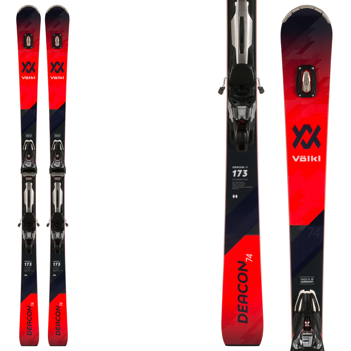 Sci Völkl Deacon 74 + attacchi RMotion 12 (Colore: nero-rosso, Taglia: 178)