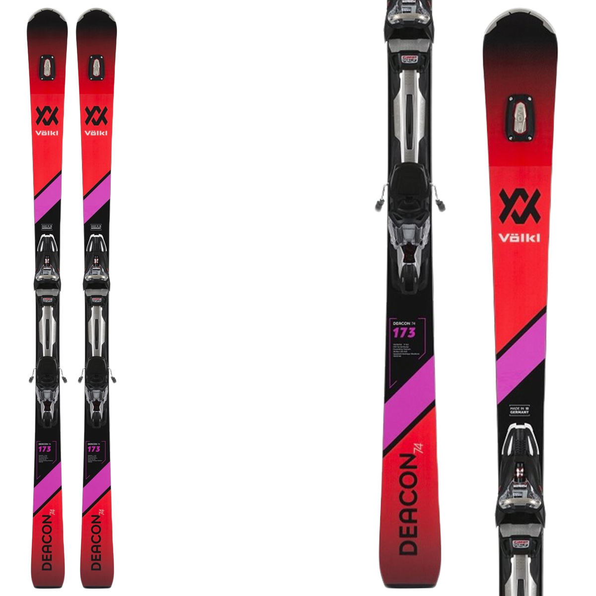 Sci Völkl Deacon 74 + attacchi RMotion 12 (Colore: rosso-fucsia-nero, Taglia: 178)