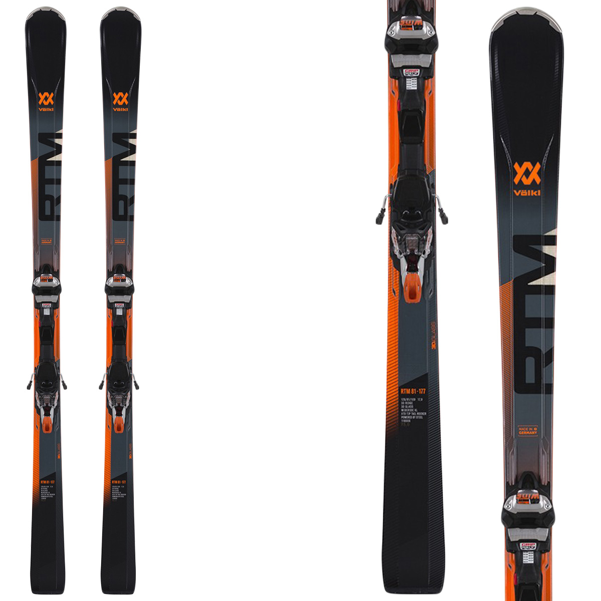 Sci Völkl Rtm 81 + attacchi Ipt Wr Xl 12 Tcx Gw (Colore: nero-grigio-arancio, Taglia: 182)