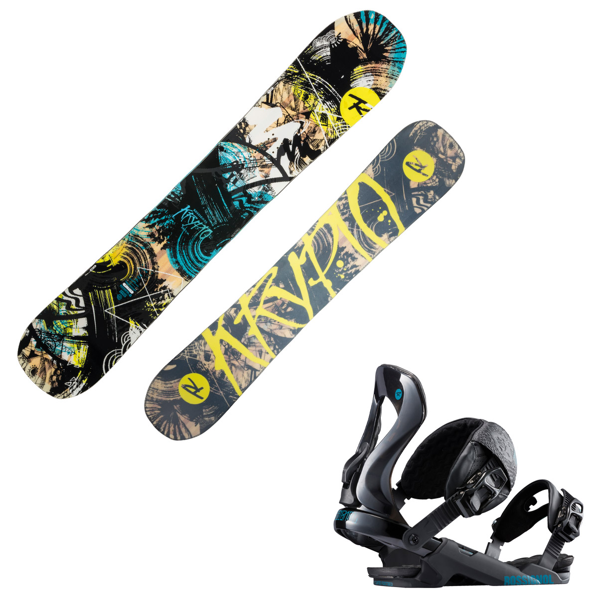 Snowboard Rossignol Krypto con attacchi Cobra (Colore: nero fantasia, Taglia: 156)