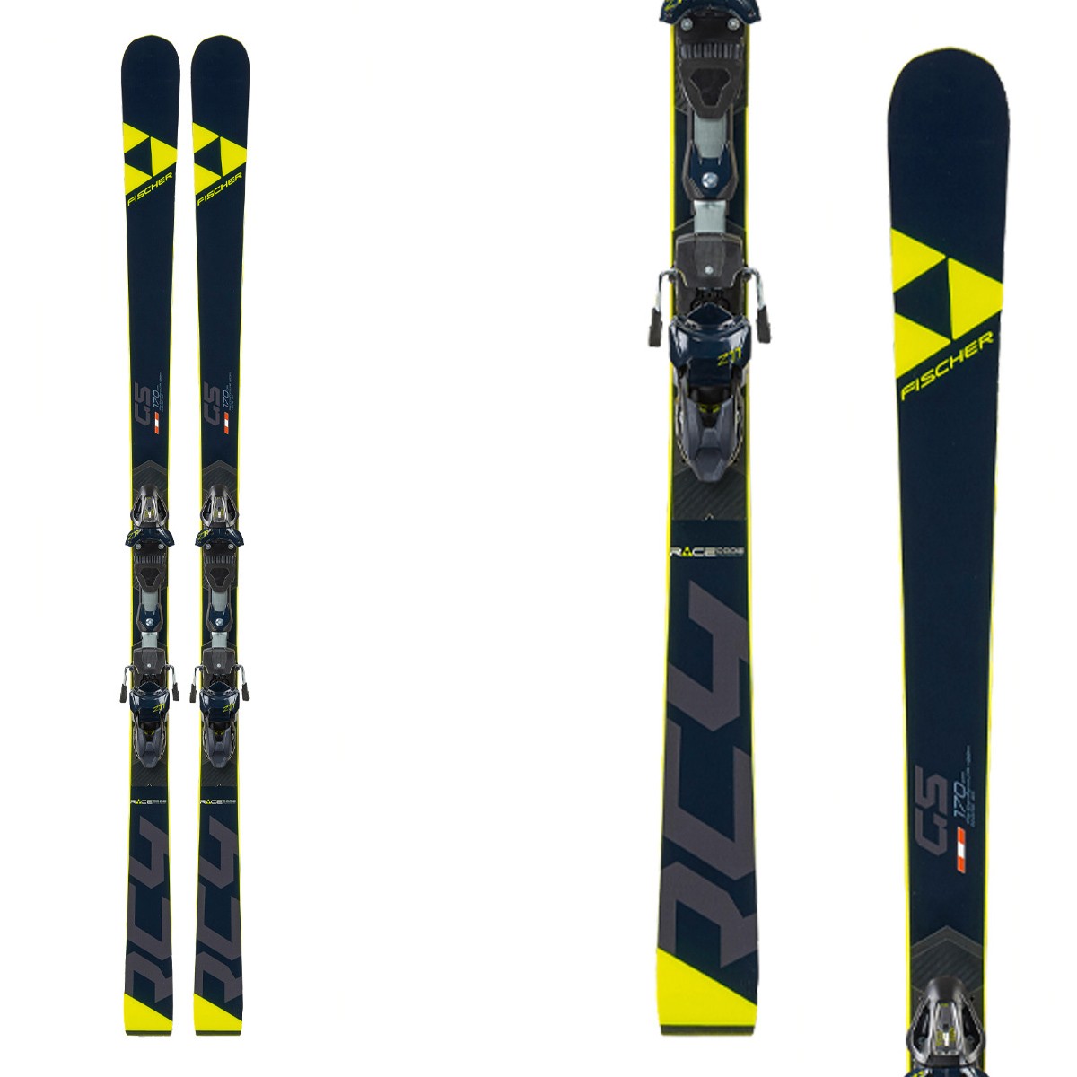 Sci Fischer RC4 WC GS Jr con attacchi RC4 Z17 Freeflex (Colore: nero-giallo, Taglia: 175)