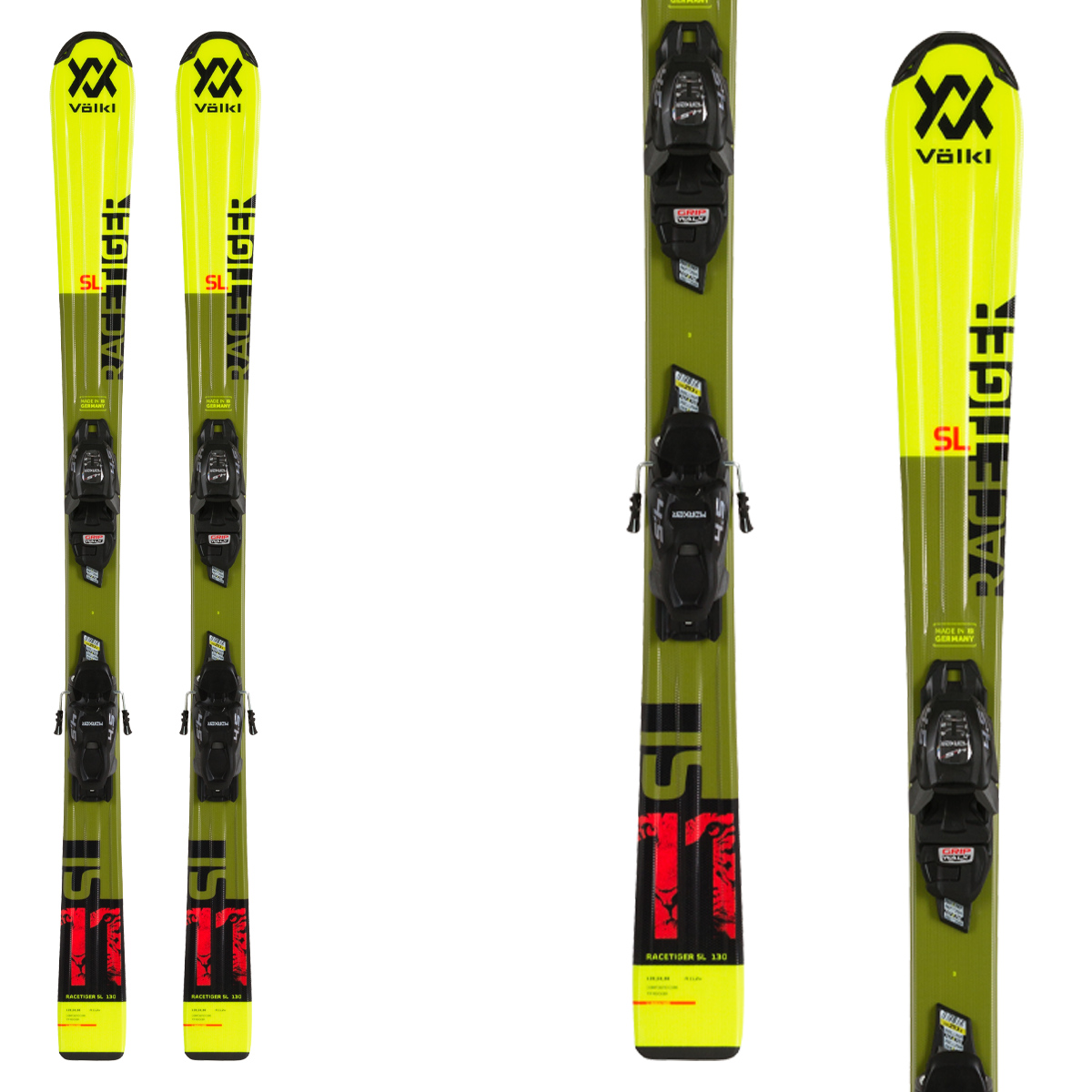 Sci Volkl Racetiger Jr con attacchi 4.5 VMotion (Colore: giallo, Taglia: 100)