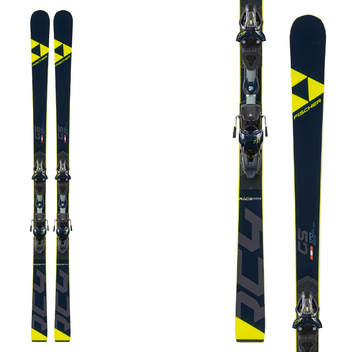 Sci Fischer RC4 WC GS Jr Curv Booster con attacchi Rc4 Z13 (Colore: nero-giallo, Taglia: 170)