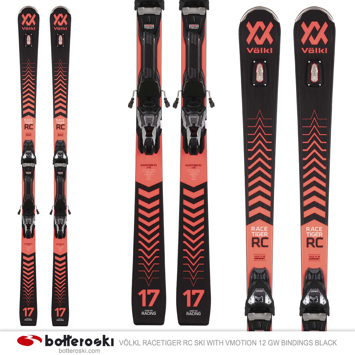 Sci Völkl Racetiger RC con attacchi VMotion 12 GW (Colore: nero-rosso, Taglia: 165)