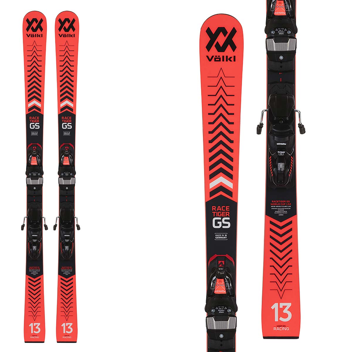 Sci Volkl Racetiger GSR JR 13 w/Plate S con attacchi Race 8 (Colore: rosso nero, Taglia: 132)