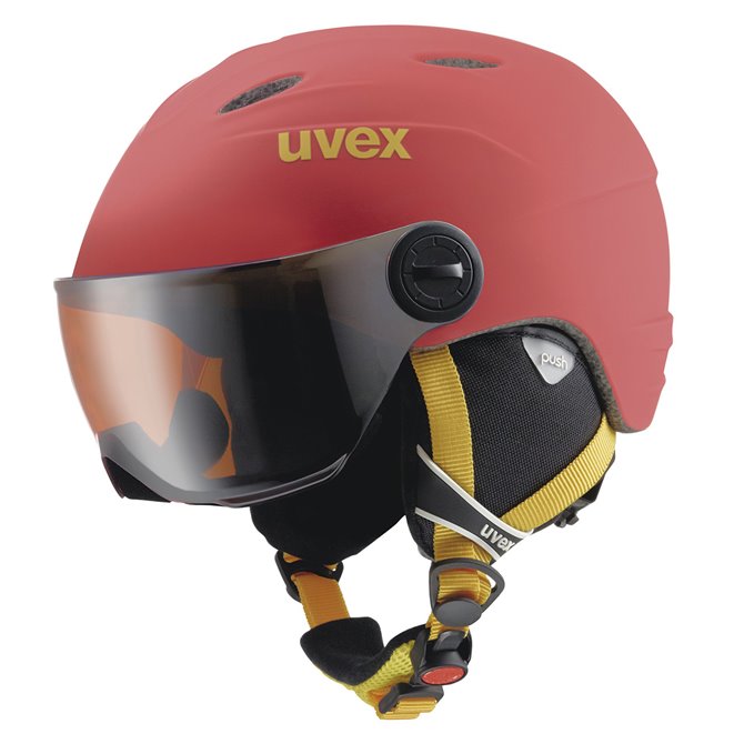 Casco sci Uvex Visor Pro + visiera rosso-nero-giallo