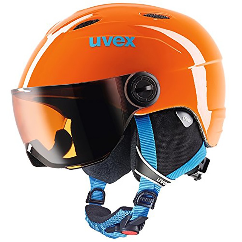 Casco sci Uvex Visor + visiera arancio-nero-azzurro