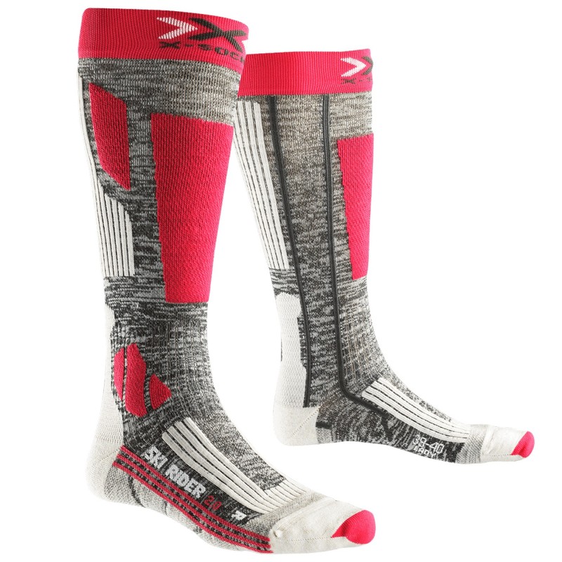 Calcetines esquí X-Bionic Rider 2.0 Mujer gris-fucsia