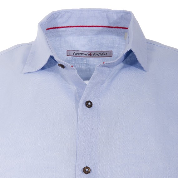 Camisa Canottieri Portofino de lino con logotipo Hombre azul claro