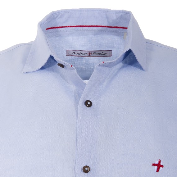 CANOTTIERI PORTOFINO Camisa Canottieri Portofino de lino con logotipo Hombre azul claro