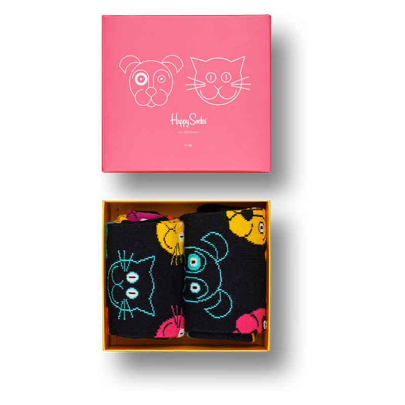 Calze Happy Socks Cat vs Dog box nero-blu-verde-rosa