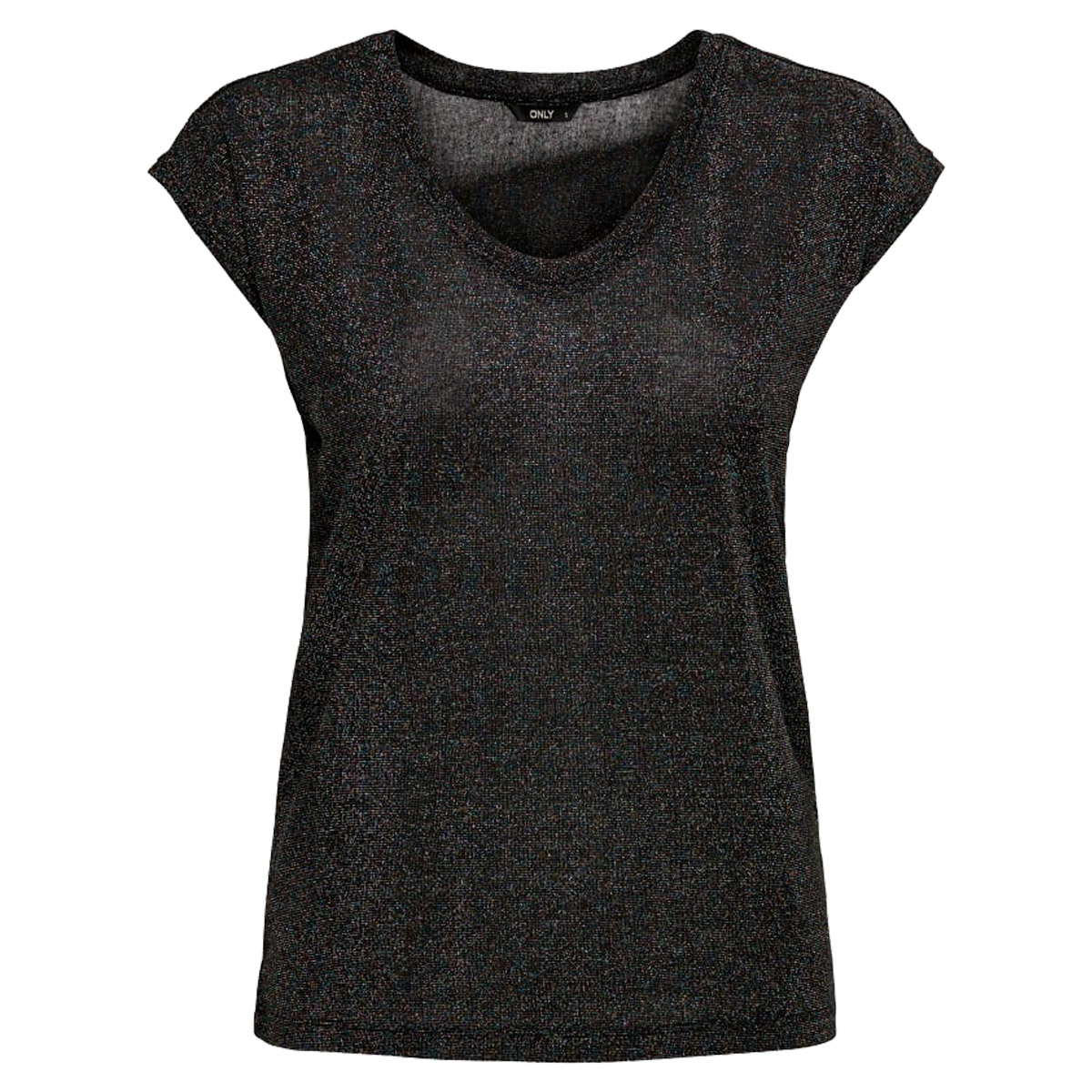 Top Donna Only Onlsilvery Con Scollo A V - Maglietta Lurex, Maniche Corte, Vestibilit&agrave; Comoda