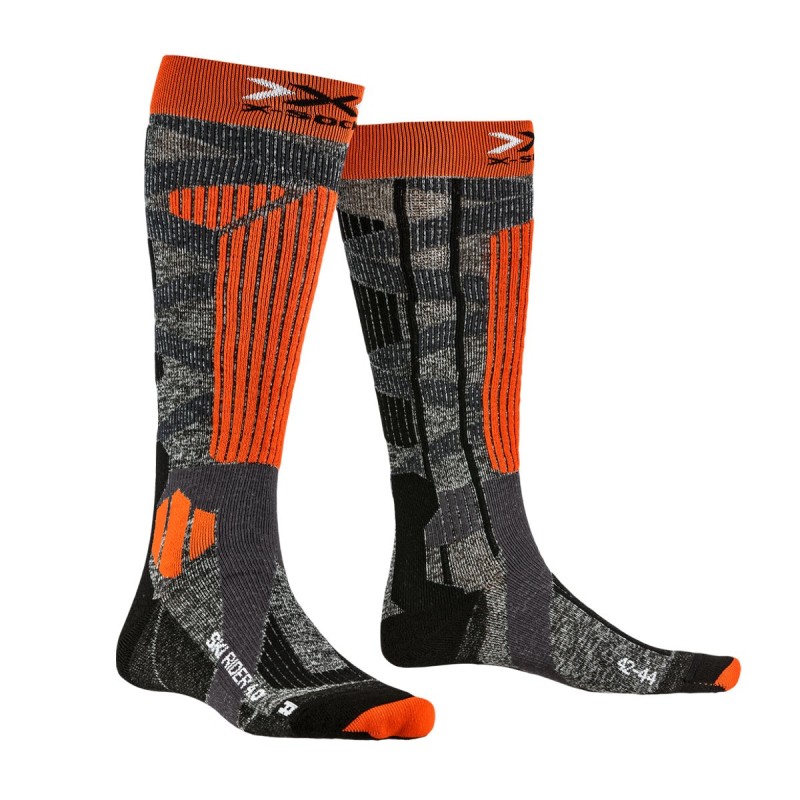 Calze sci X-Socks Rider 4.0 stone grey mel-x orange