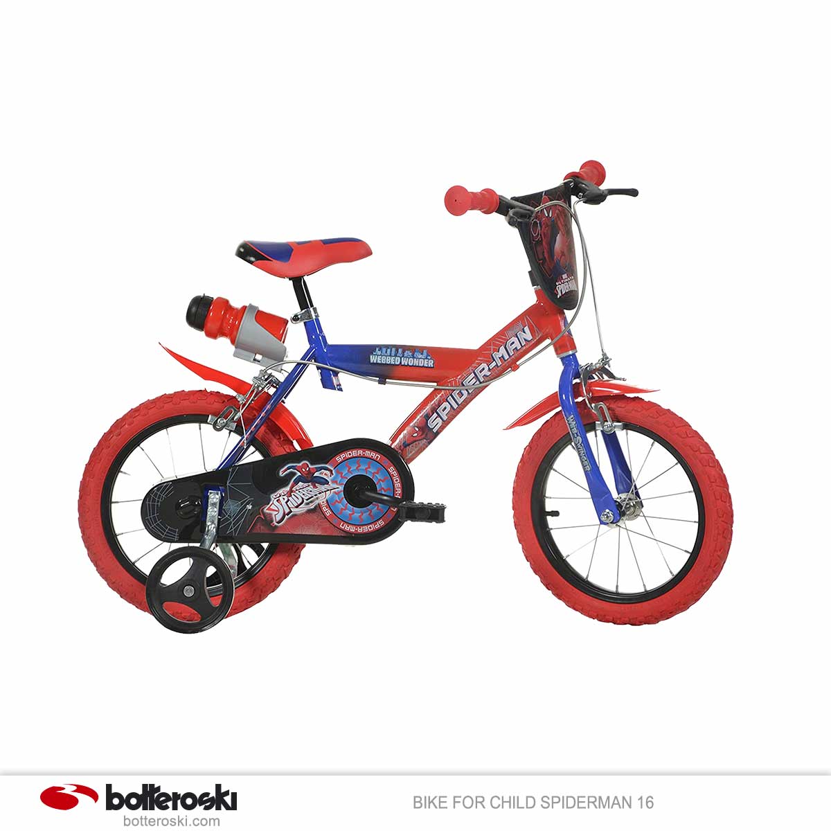 bicicletta con rotelle dietro spiderman