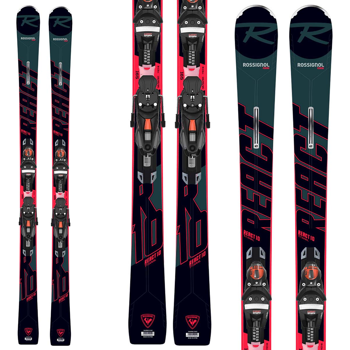 Sci Rossignol React 10 Ti (Konect) con attacchi Nx 12 Konect Gw B80 (Colore: nero-rosso, Taglia: 176)