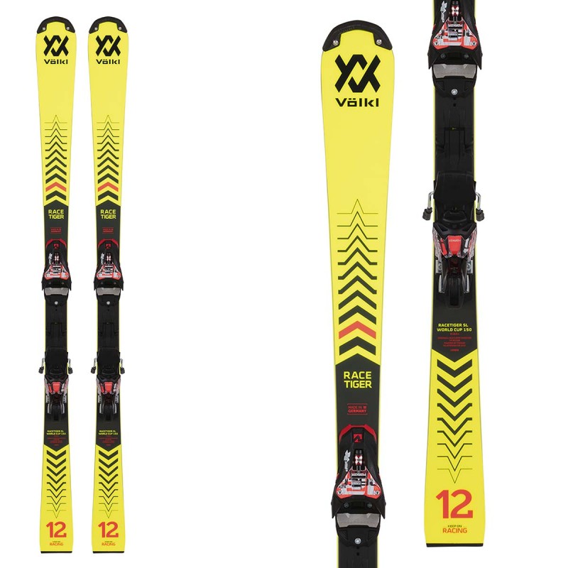 Ski Volkl Racetiger SL R JR W / la plaque avec des attaques de course 8 jaune noir