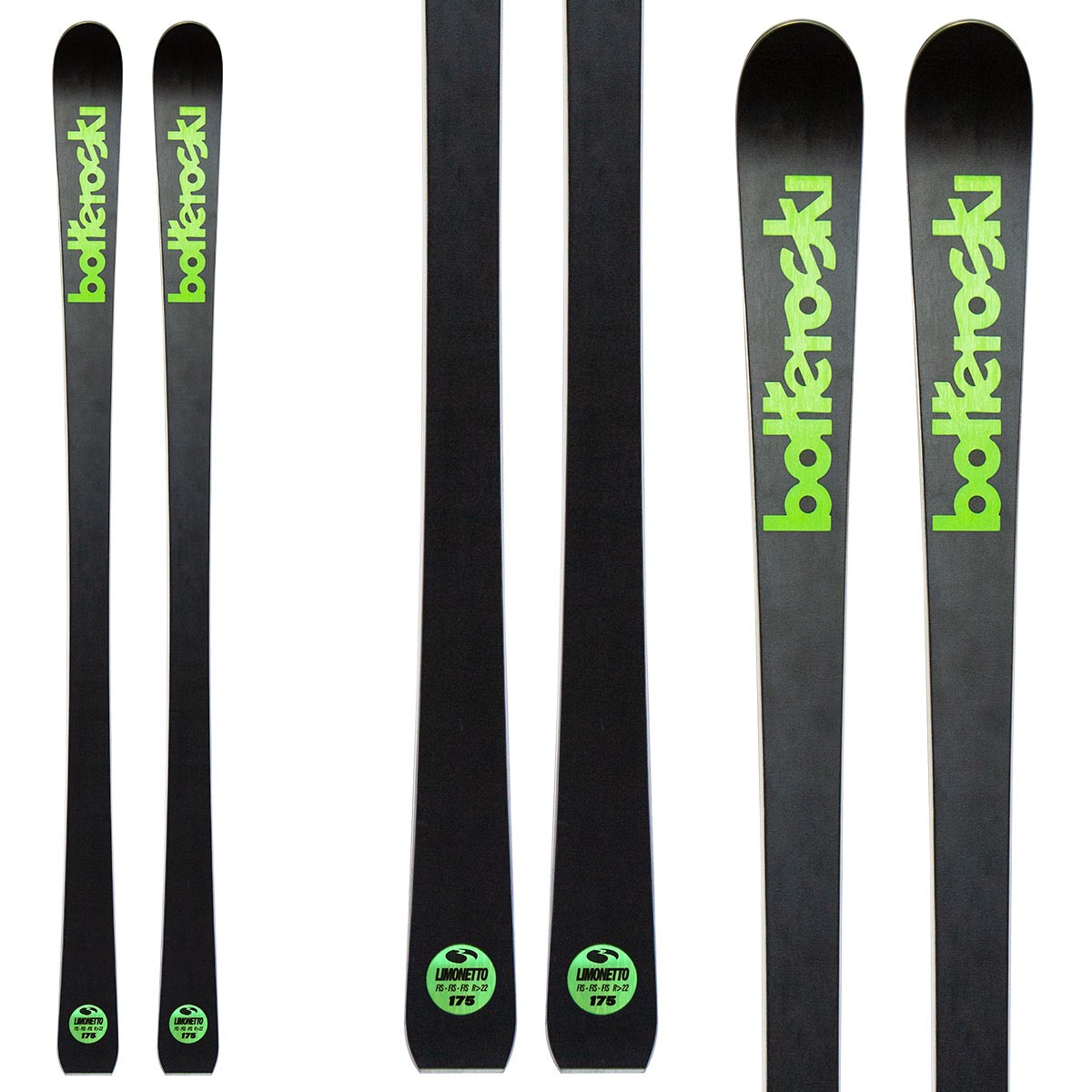  Sci Bottero Ski Limonetto 160-170 con attacchi V614 con WC Race (Colore: nero-verde, Taglia: 170) 