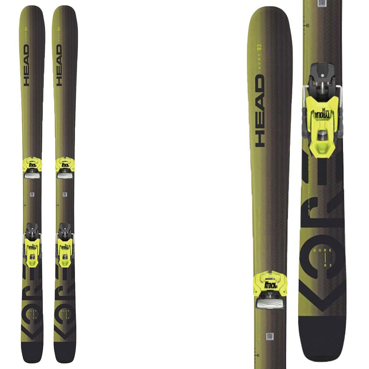 Sci Head Kore 93 con attacchi Attack 14 GW (Colore: antracite giallo, Taglia: 170)