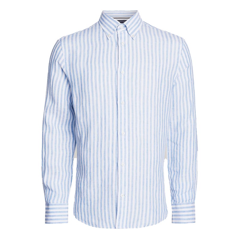 TOMMY   HILFIGER Tommy Hilfiger Regular Fit Striped Linen Shirt Blue Spell