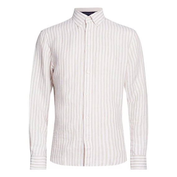 TOMMY   HILFIGER Camisa Tommy Hilfiger Regular Fit de lino a rayas Beige