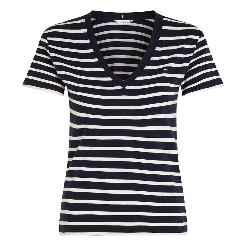 TOMMY   HILFIGER T-shirt Tommy Hilfiger New Slim Cody à col en V style Breton Desert Blue