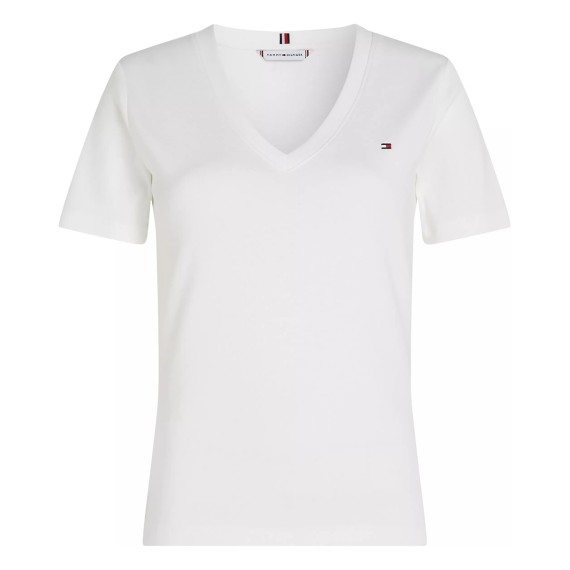 TOMMY   HILFIGER T-shirt Tommy Hilfiger New Slim Cody à col en V Ecru