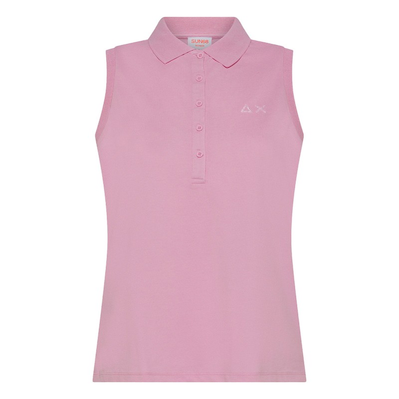 SUN68 Sun68 Piquè Rhinestone Logo Tank Top Polo