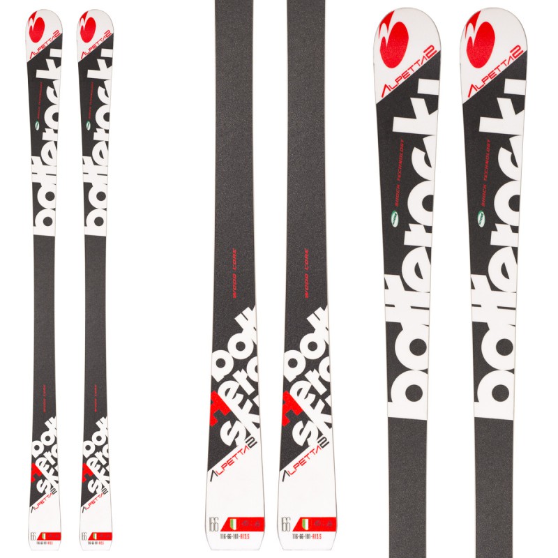  Sci Bottero Ski Alpetta 2 + attacchi Prd 11 + piastra Aso 10 (Colore: nero-bianco-rosso, Taglia: 174) 