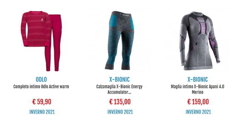 Sci di fondo e abbigliamento intimo tecnico.